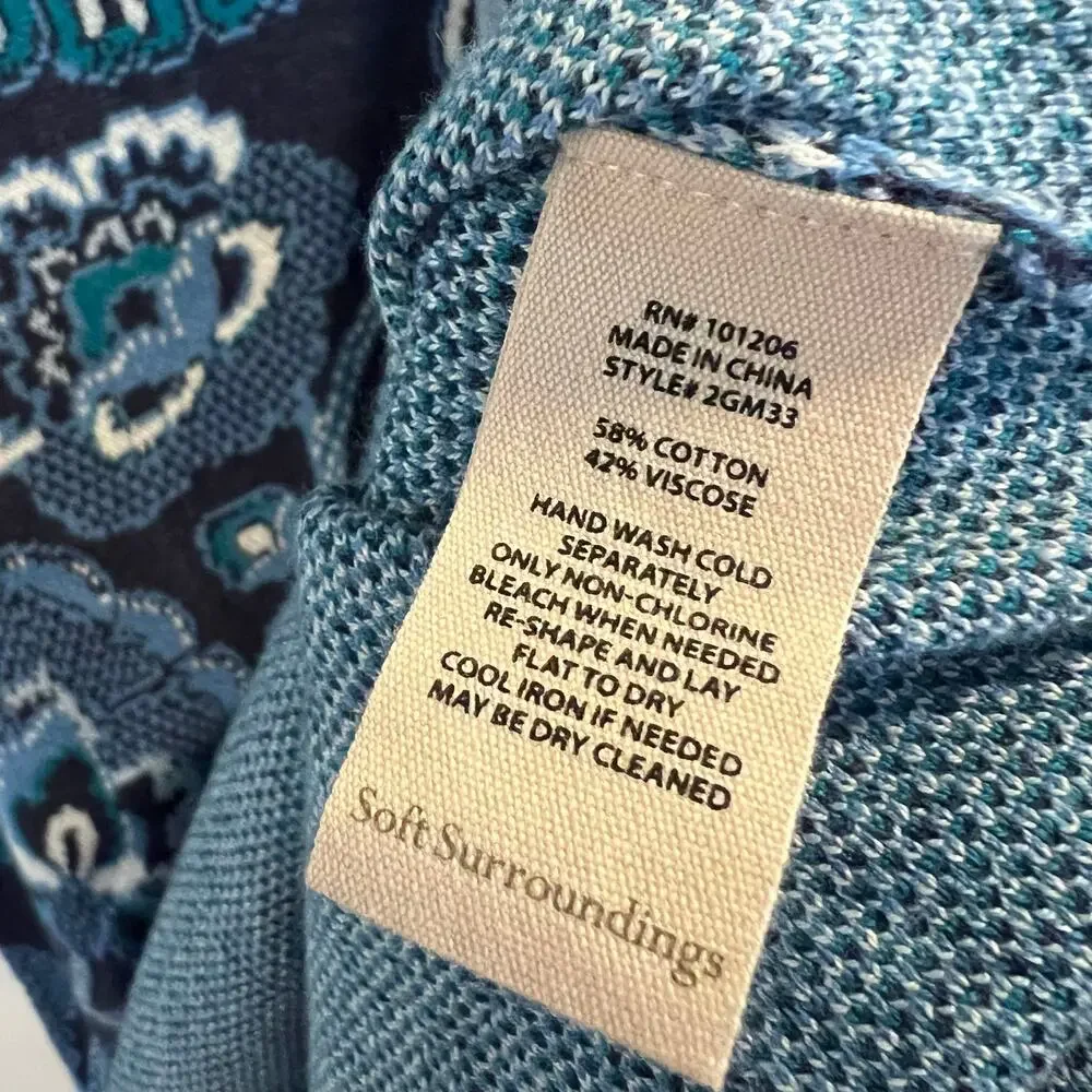 NWT Soft Surroundings Blue Patterned Pullover Sweater Size M